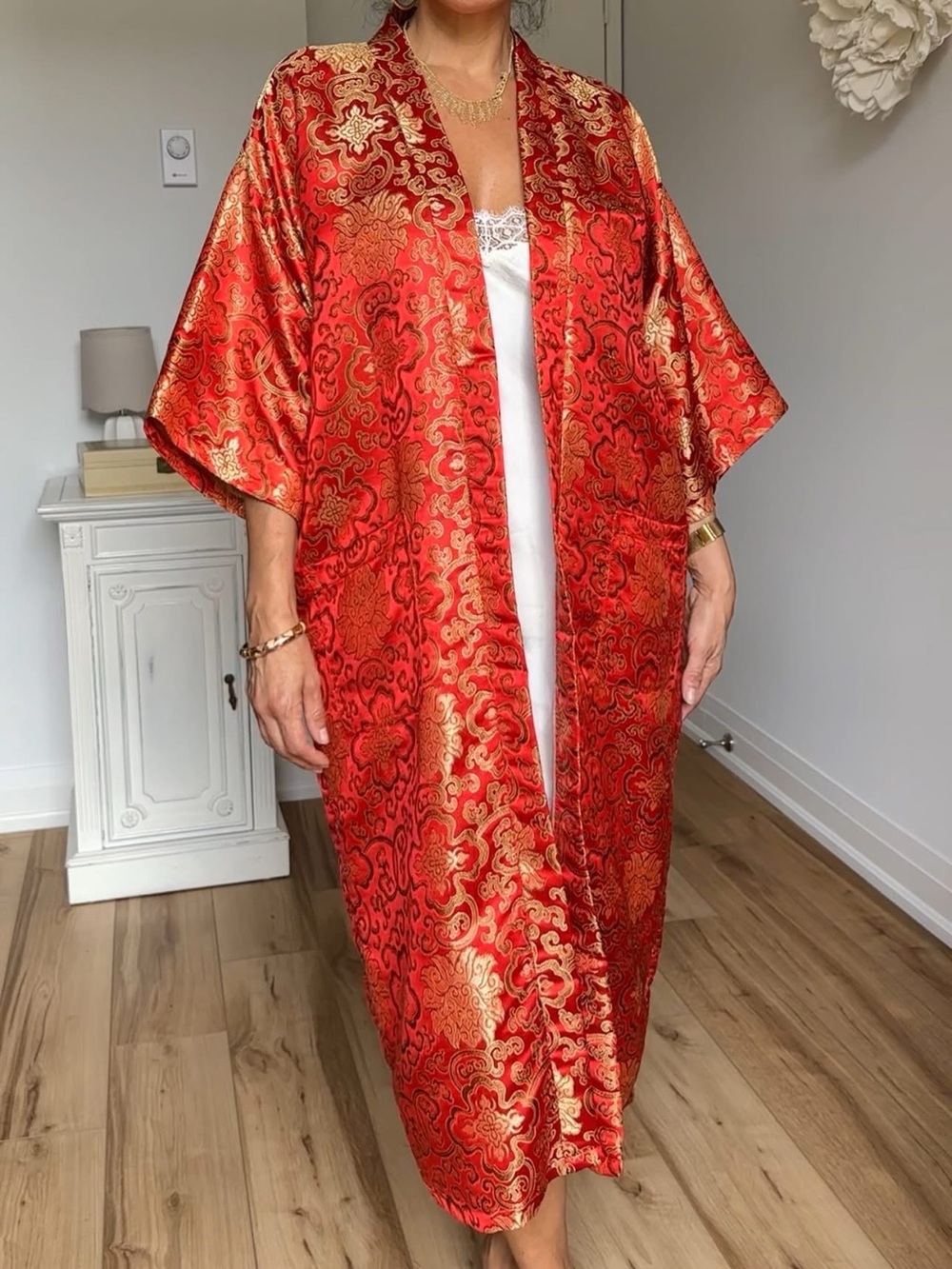 Vintage 70s/80s Plants 100% Silk Brocade Kimono Robe Jacket
